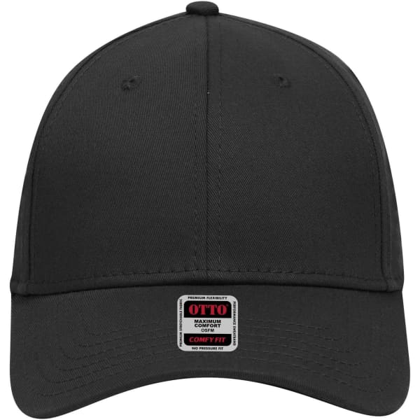 A black low-profile baseball cap with a six-panel structure and a logo on the front.