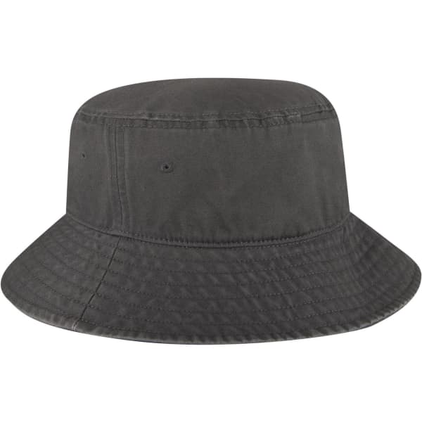 A dark grey bucket hat with a wide brim and a textured fabric. It features small ventilation holes.