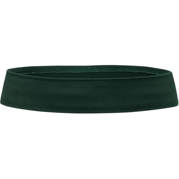 A green hat band with a smooth, flat design and a simple appearance. It features a logo on one side.