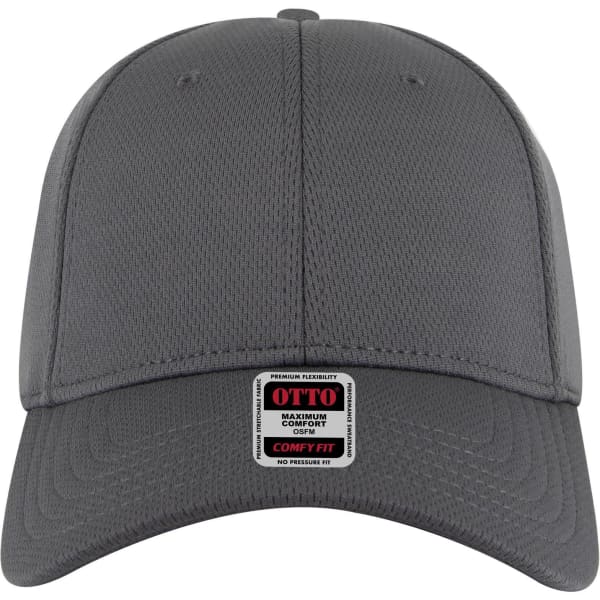 A grey low profile baseball cap with a six-panel design and a logo on the front.