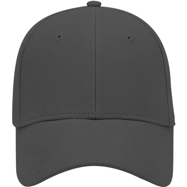 A grey 6 panel low profile baseball cap with a logo, featuring stitched details and a curved brim.