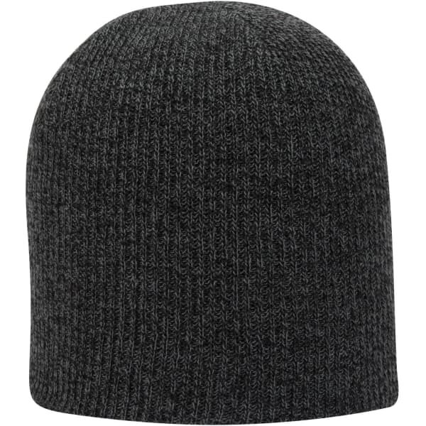 A premium rib knit beanie in dark grey, featuring a snug, fitted design and a textured finish.