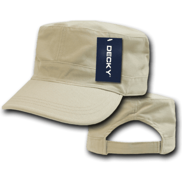 A washed beige G.I. cap with a tag and a curved brim, featuring an adjustable back.