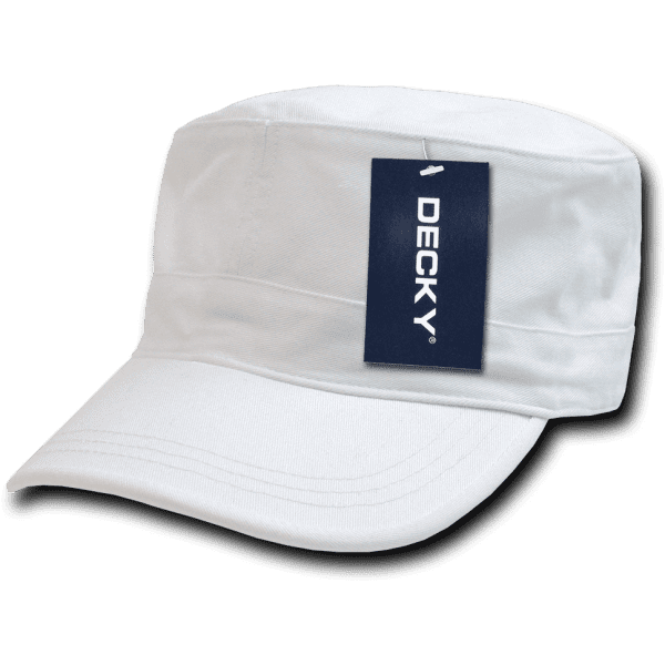 A white washed G.I. cap with a branded tag attached. The cap features a flat brim and a structured design.