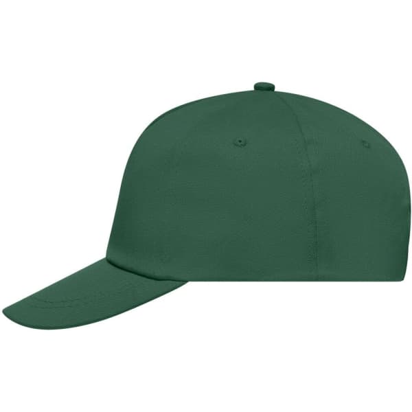 A green 5 Panel Promo Cap with a structured design and a flat brim. It features a logo on the front.