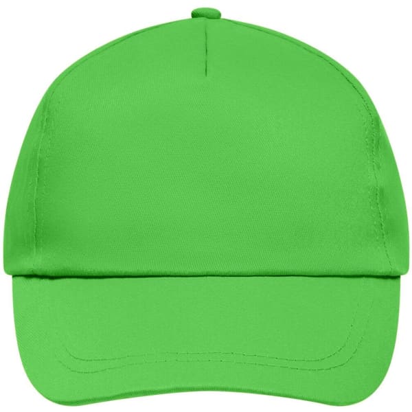A vibrant green 5 Panel Promo Cap with a structured brim and a logo on the front.