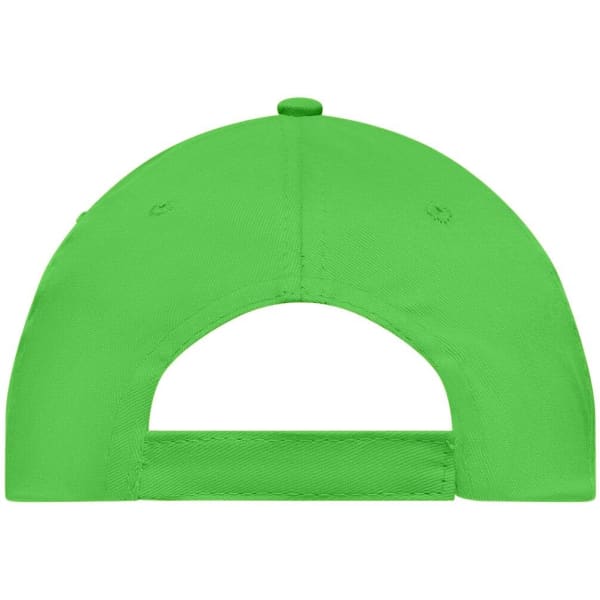 A bright green 5 panel cap featuring a back closure and a logo.