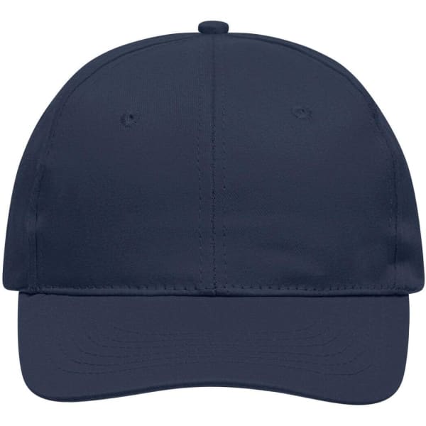 A navy blue 6-panel cap featuring a structured design and a front panel with a logo.