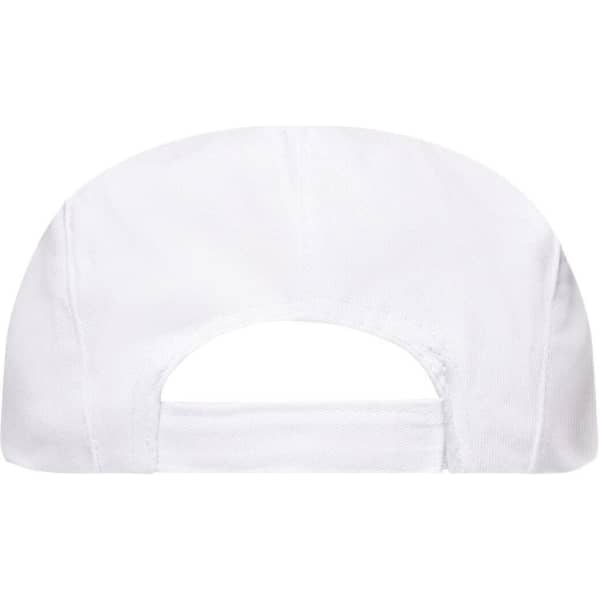 A white Cabrio Cap featuring an open back design and a small logo on the front.