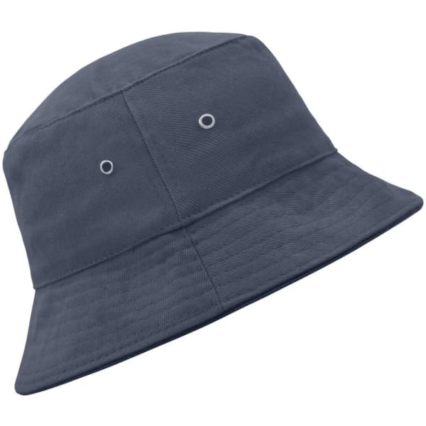 A navy blue Fisherman Piping Hat with a bucket style and ventilating eyelets. Features branding detail.