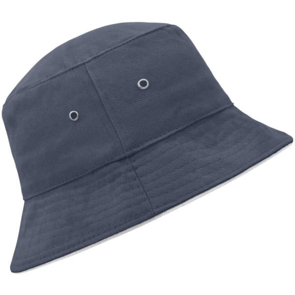 A navy blue fisherman piping hat with eyelets, featuring a bucket hat design.