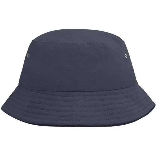 A navy blue kids' fisherman piping hat with a wide brim and ventilation eyelets. Features a simple design and branding.