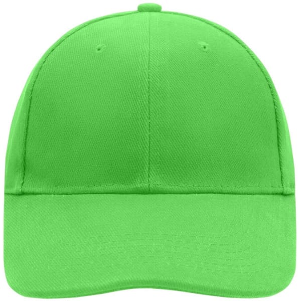 A bright green 6 panel cap with a curved brim and an integrated logo on the front.