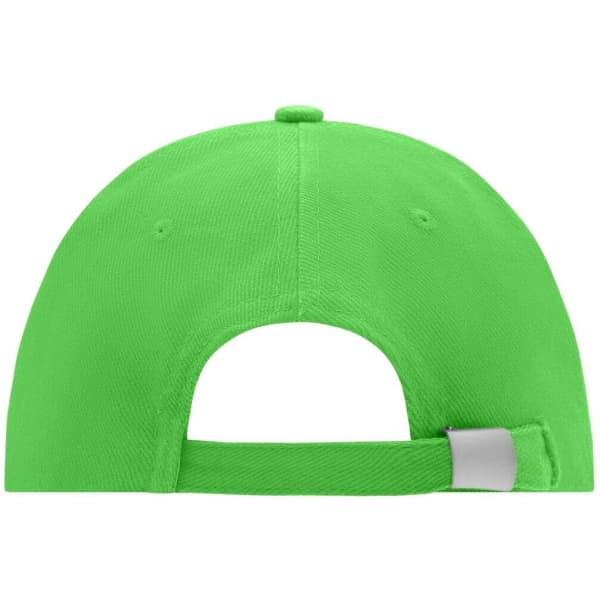 A vibrant green 6-panel cap with an adjustable strap at the back and a logo on the side.