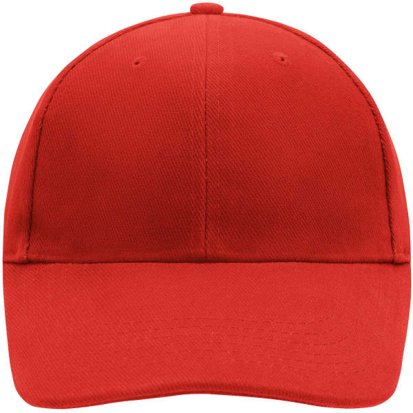 A low-profile red cap with a rounded top and a curved brim, featuring a logo on the front.
