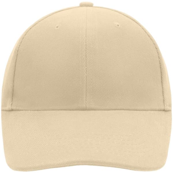 A low-profile beige cap featuring a curved brim and a blank front, with a logo area.
