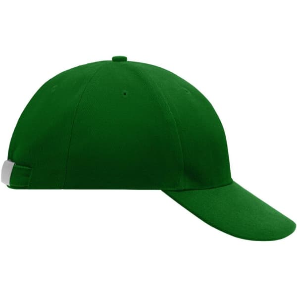 A low-profile six-panel cap in green, featuring a logo on the side and a curved brim.