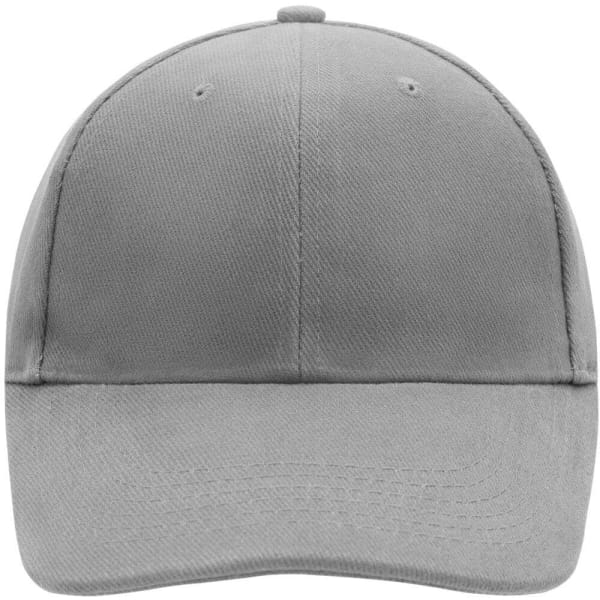 A low-profile grey six-panel cap featuring stitched eyelets and a curved brim, including a logo.