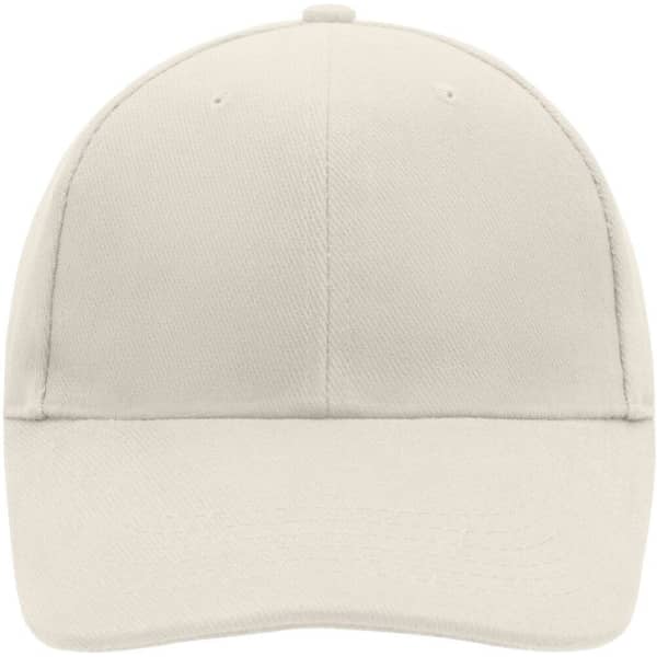 A low-profile, six-panel cap in a neutral beige colour, featuring a curved brim and a logo on the front.