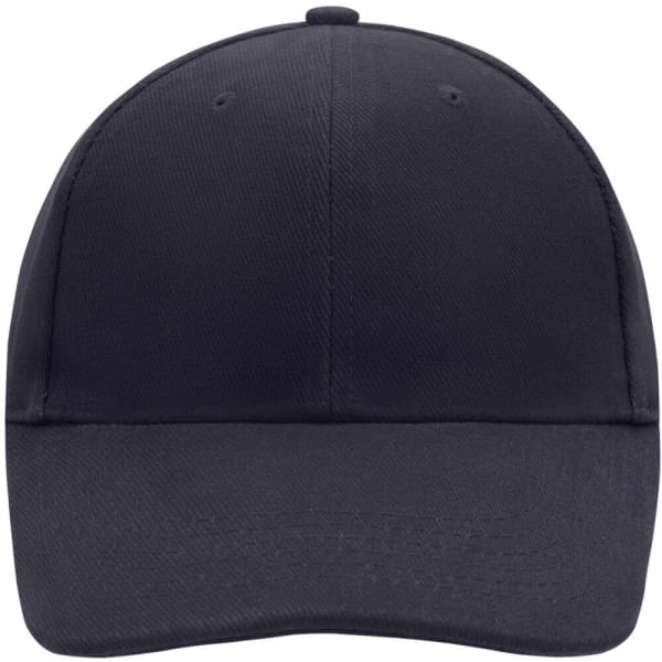A navy low-profile six-panel cap with a flat brim and a logo on the front.