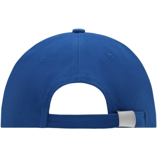 A low-profile blue cap featuring a back opening and an adjustable strap. It has a branding logo.