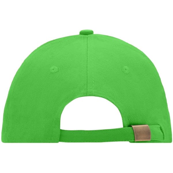 A vibrant green 6-panel sandwich cap featuring a rear adjustment strap and a logo.