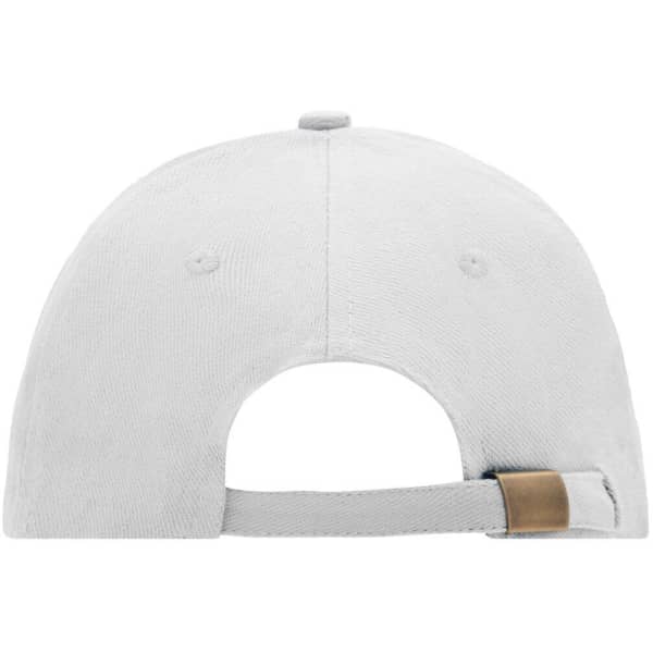 A grey 6 panel sandwich cap featuring an adjustable strap and a logo on the back.