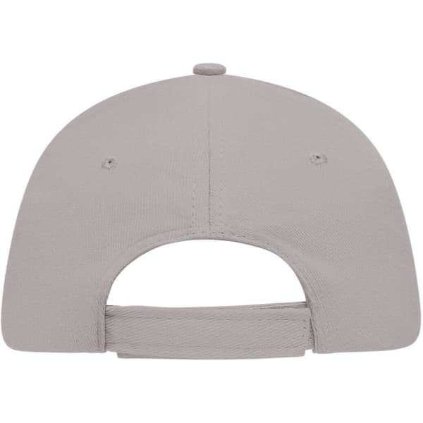 A grey 5 Panel Sandwich Cap featuring a rear adjustable strap and a small button on top.