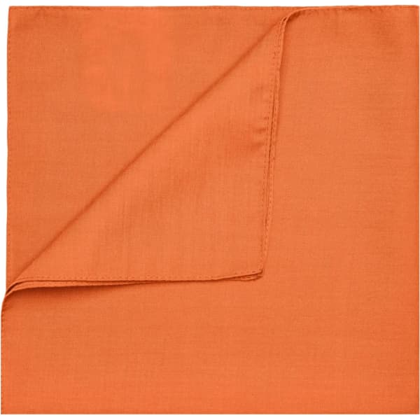 An orange bandana with a smooth texture and a folded corner, showcasing its vibrant colour.