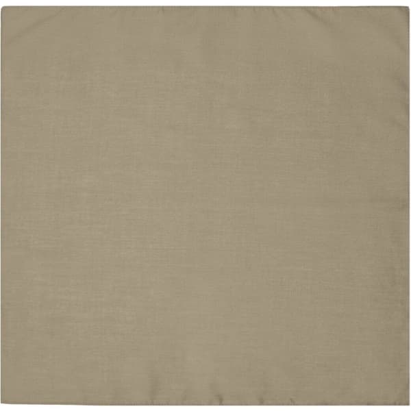 A tan bandana with a smooth texture, featuring a logo in the corner.