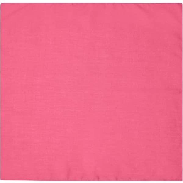 A pink bandana with a plain design, showcasing its solid colour and fabric texture.