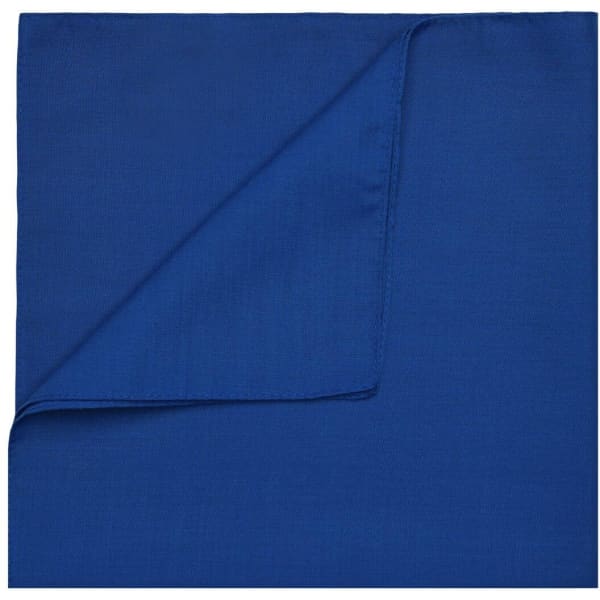 A blue bandana made of fabric, folded neatly in the corner. It has a simple design with no visible logos.