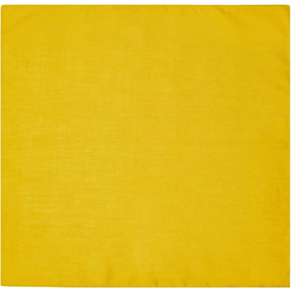 A yellow bandana with a plain design, suitable for various headwear styles. It features a logo.