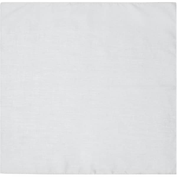 A white bandana with a plain texture, featuring a logo in one corner.