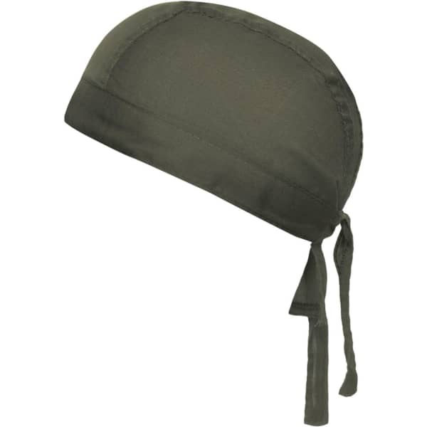 A green Bandana Hat, featuring a smooth material and a tie at the back, ideal for headwear fashion.