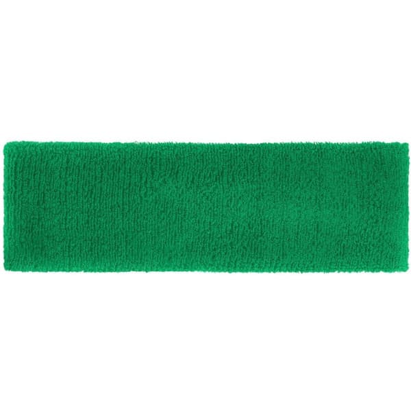 A green Terry Headband with a textured surface, featuring a logo. Suitable for headwear.
