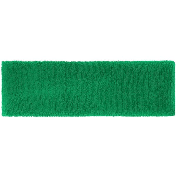 A green terry headband with a soft, textured surface, designed for headwear.