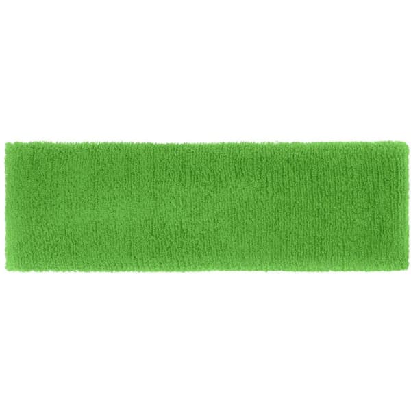A green Terry Headband with a soft, textured finish, featuring a logo.