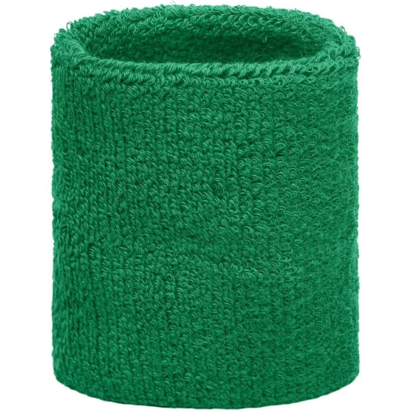 A green Terry Wristband made of soft, absorbent material, suitable for headwear. It features a textured design.