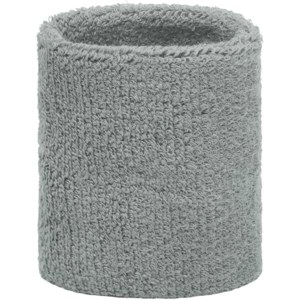A grey Terry Wristband made from soft, absorbent fabric, featuring a textured finish.