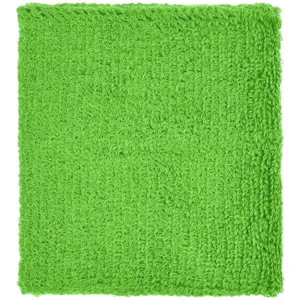 A bright green Terry Wristband with a textured surface and logo.