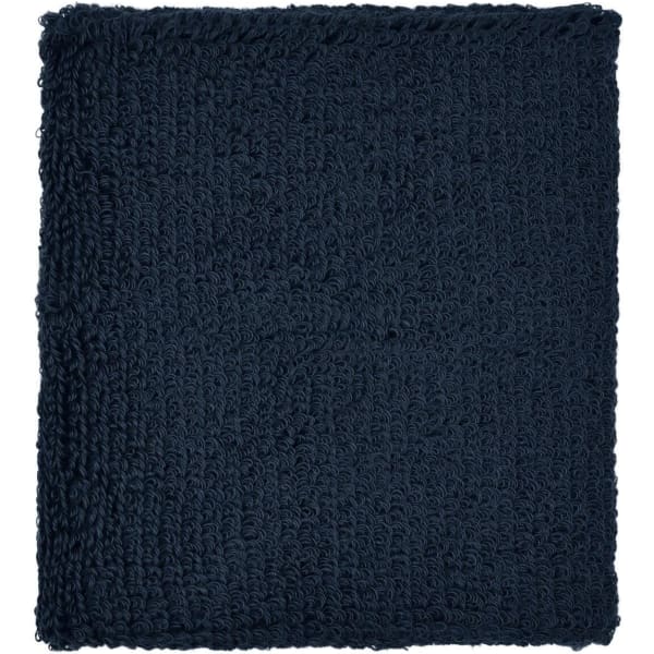 A navy Terry Wristband with a textured, knitted fabric, featuring a logo or branding.