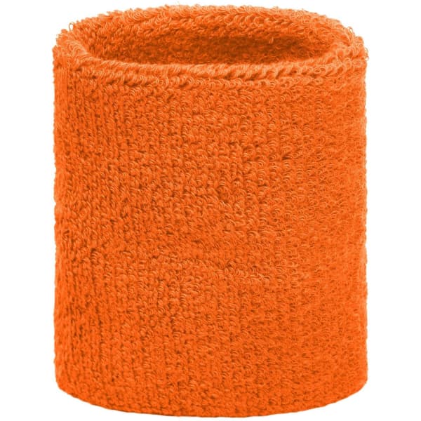 An orange terry wristband with a textured surface, suitable for headwear accessories.