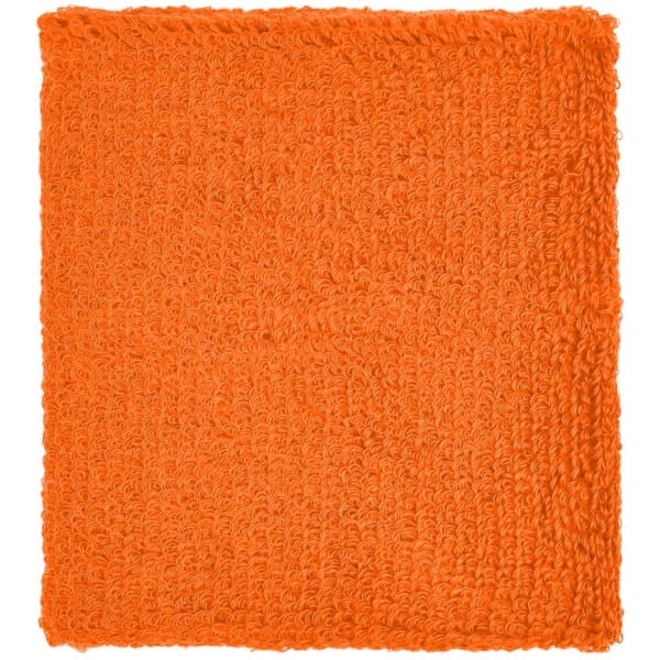 An orange Terry Wristband with a textured, plush surface. It features a simple design and has a logo.
