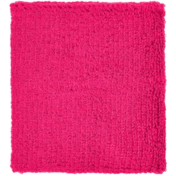 A bright pink Terry wristband with a textured surface, suitable for headwear. It features a logo.