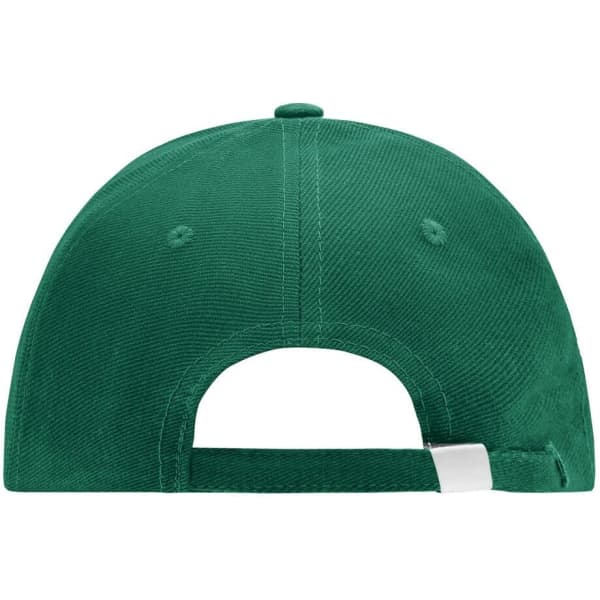 A green cap featuring a rear view with adjustable strap and logo on the back.