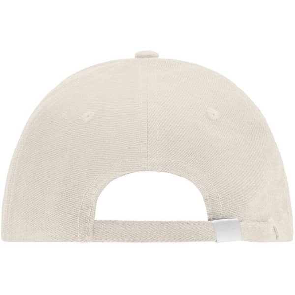 A beige cap featuring a curved brim and a rear adjustable strap. The design includes a logo on the back.