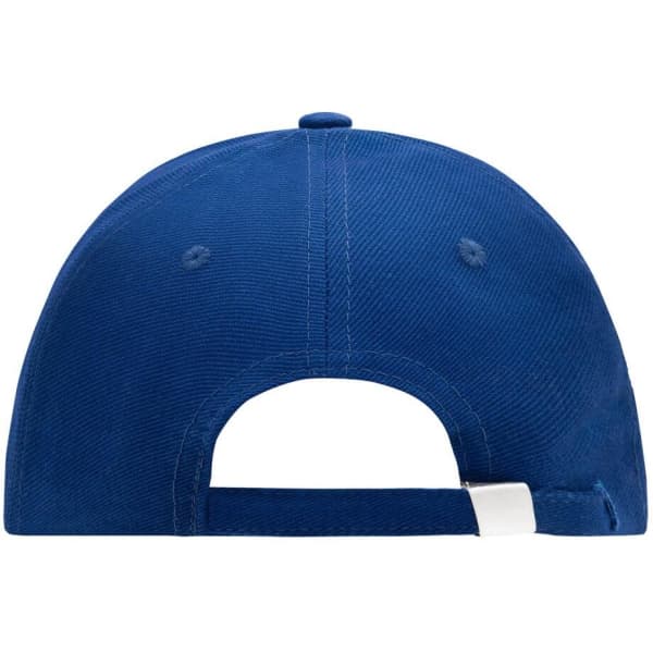 A blue cap featuring a classic design with an adjustable strap at the back and a logo.