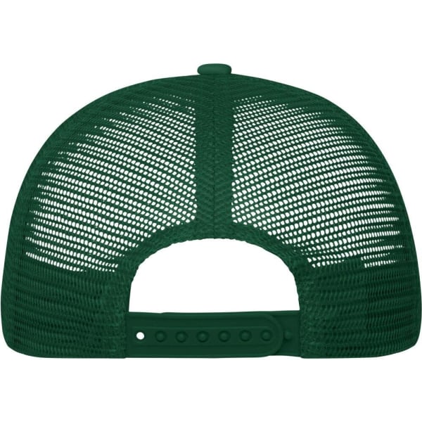 A green 5 Panel Polyester Mesh Trucker cap featuring a mesh back and adjustable snap closure.