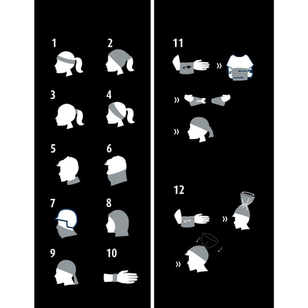 Illustration of various ways to wear the X-Tube Cotton headwear in different styles and configurations.